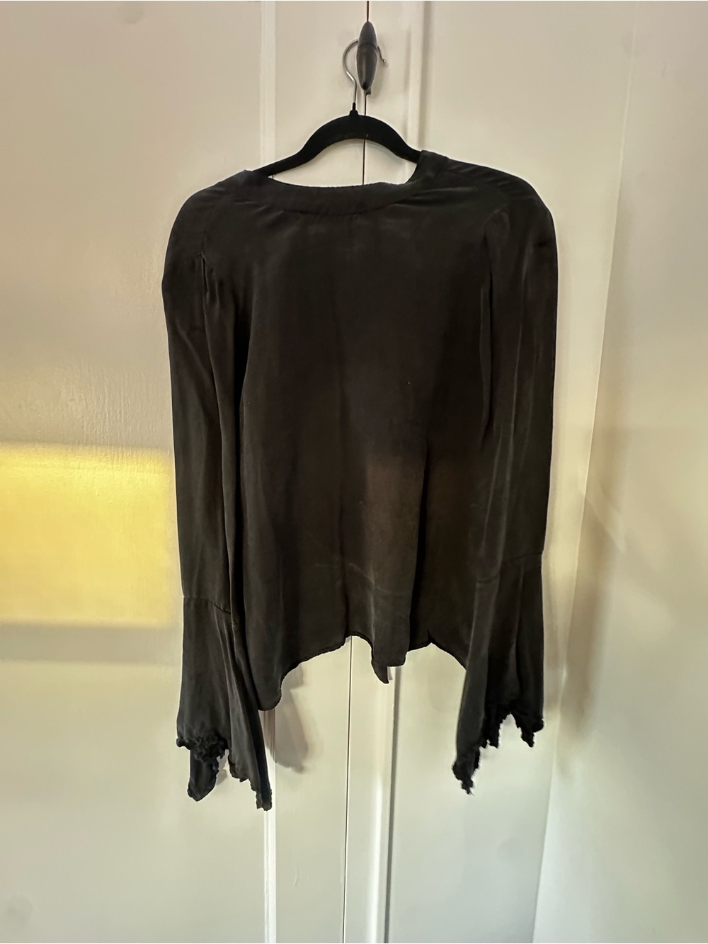 Zara Women's Black Tie-Neck Long batwing Sleeve Blouse